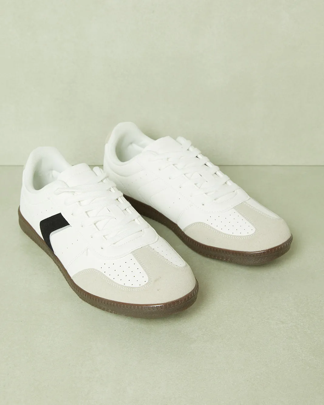 Men White Material Block Sneakers