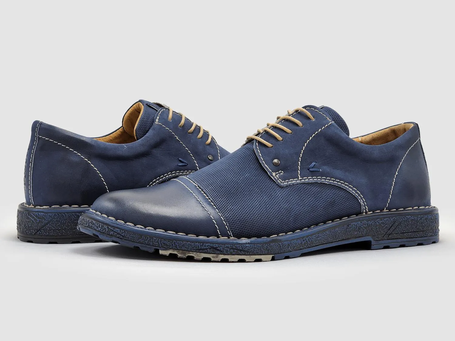 Men's Derby Toe-Cap Leather Dress Shoes In Navy