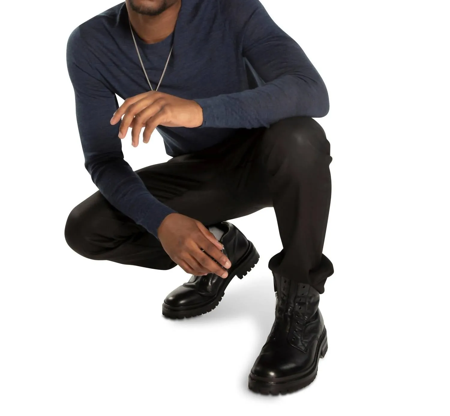 Men's Laceless Leather Combat Boots In Black