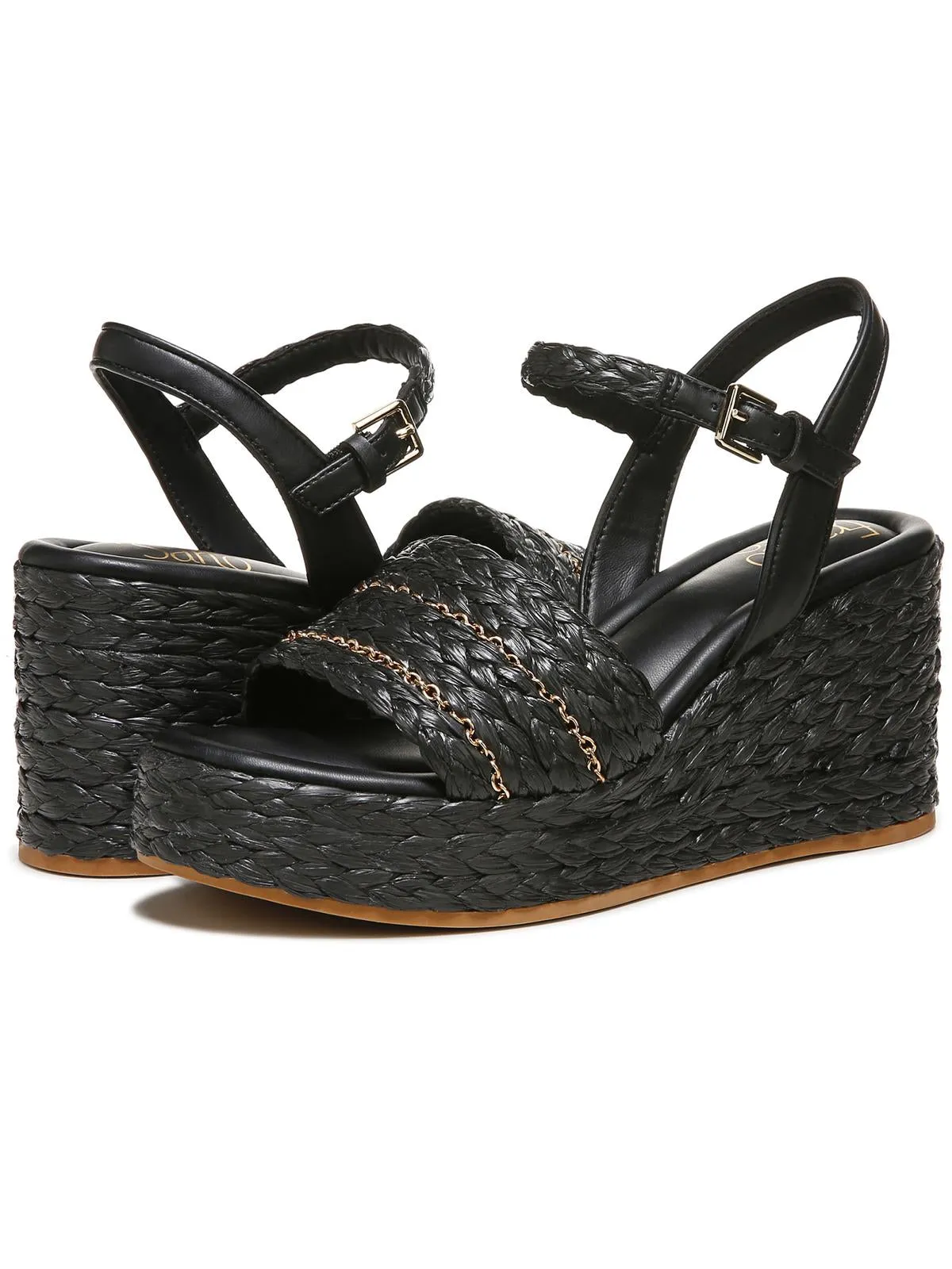 Peachy Womens Raffia Faux Leather Wedge Sandals