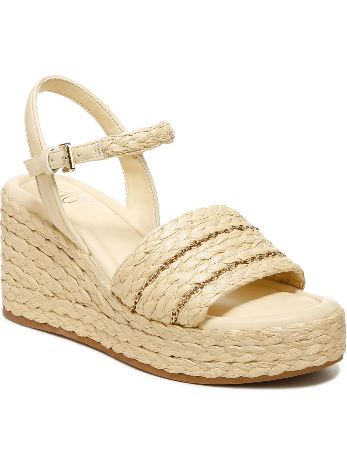 Peachy Womens Raffia Faux Leather Wedge Sandals