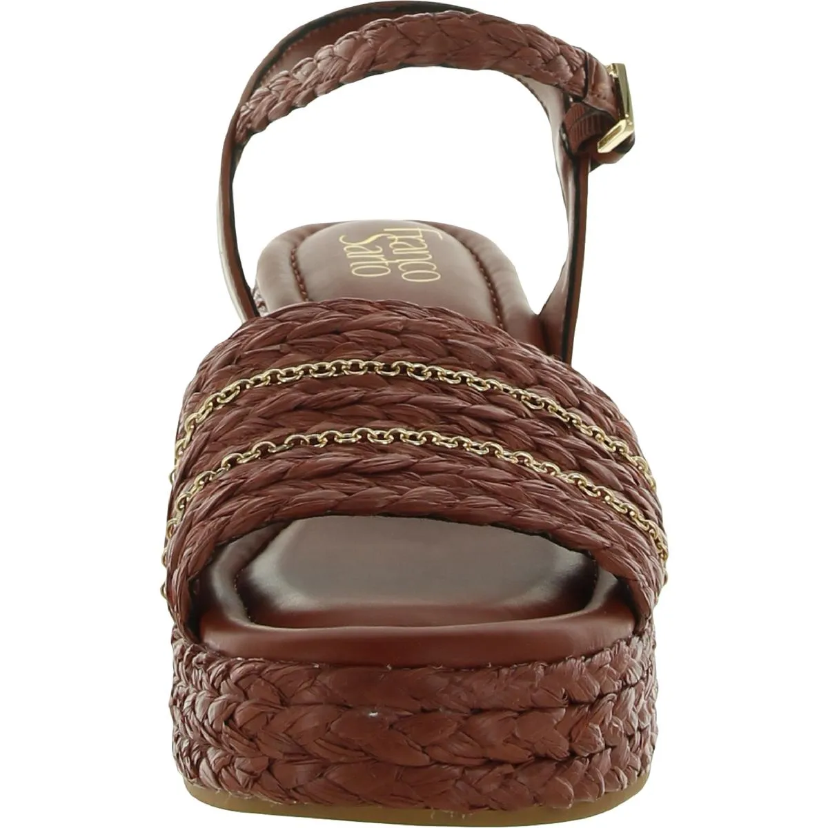 Peachy Womens Raffia Faux Leather Wedge Sandals