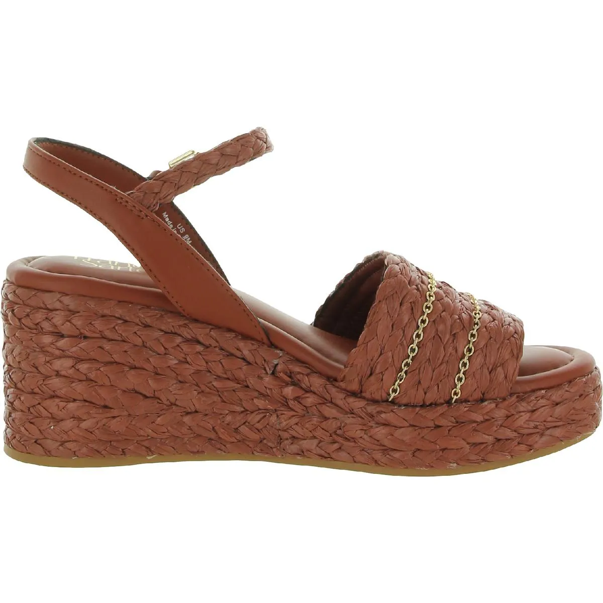Peachy Womens Raffia Faux Leather Wedge Sandals