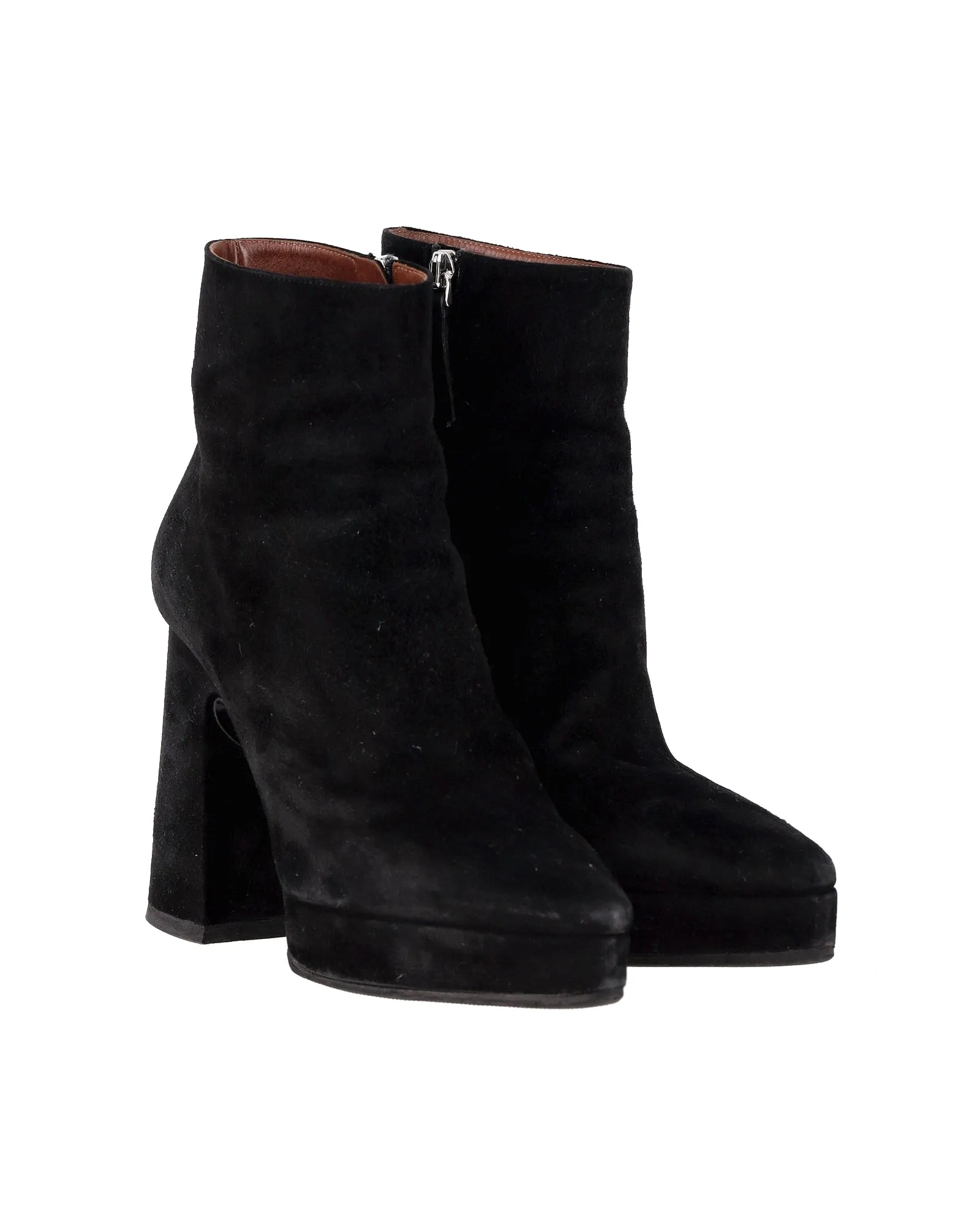 Proenza Schouler Block Heel Platform Boots in Black Suede