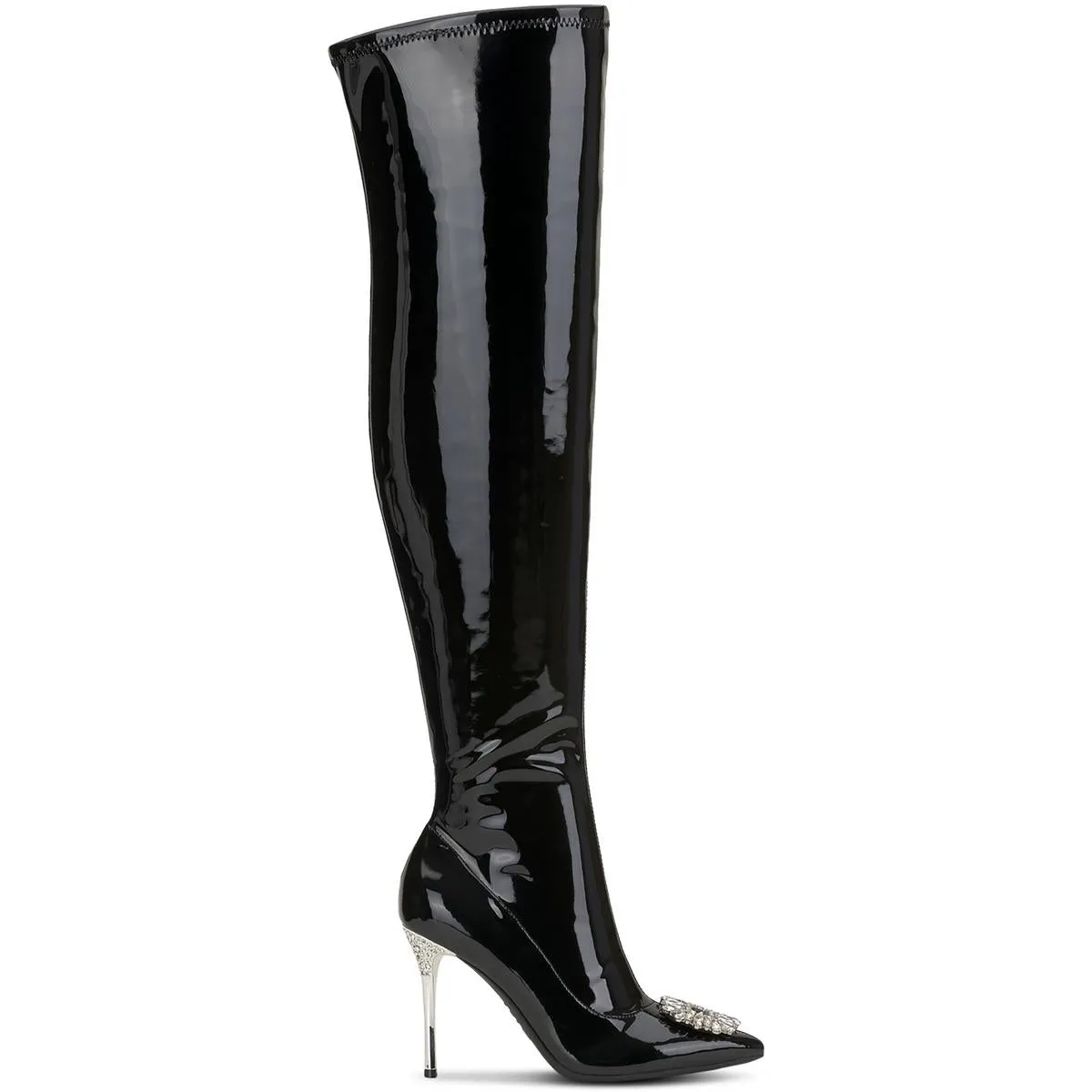 Romina Womens Patent Metallic Thigh-High Boots