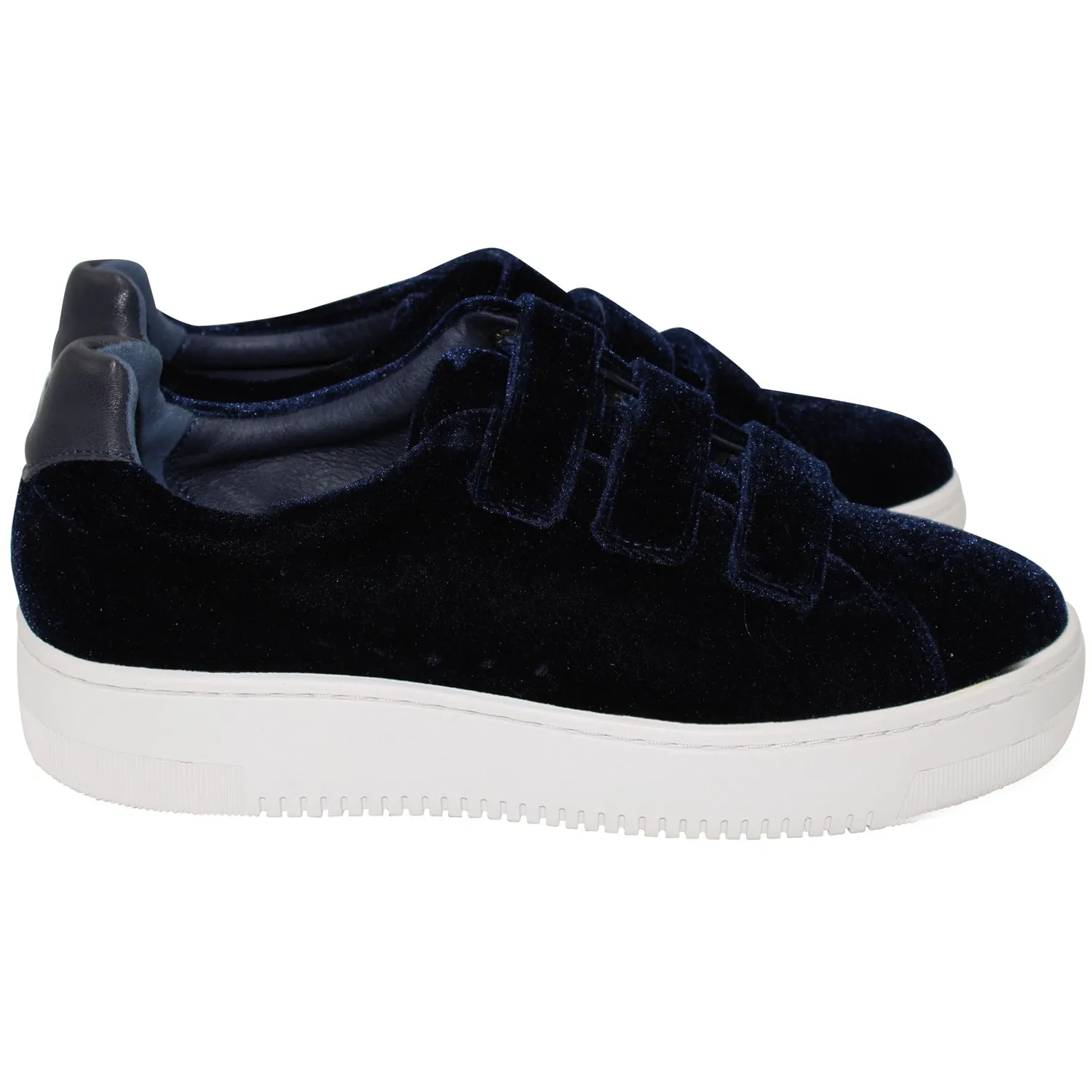 Sandro Paris Velcro Low Top Sneakers in Navy Blue Velvet