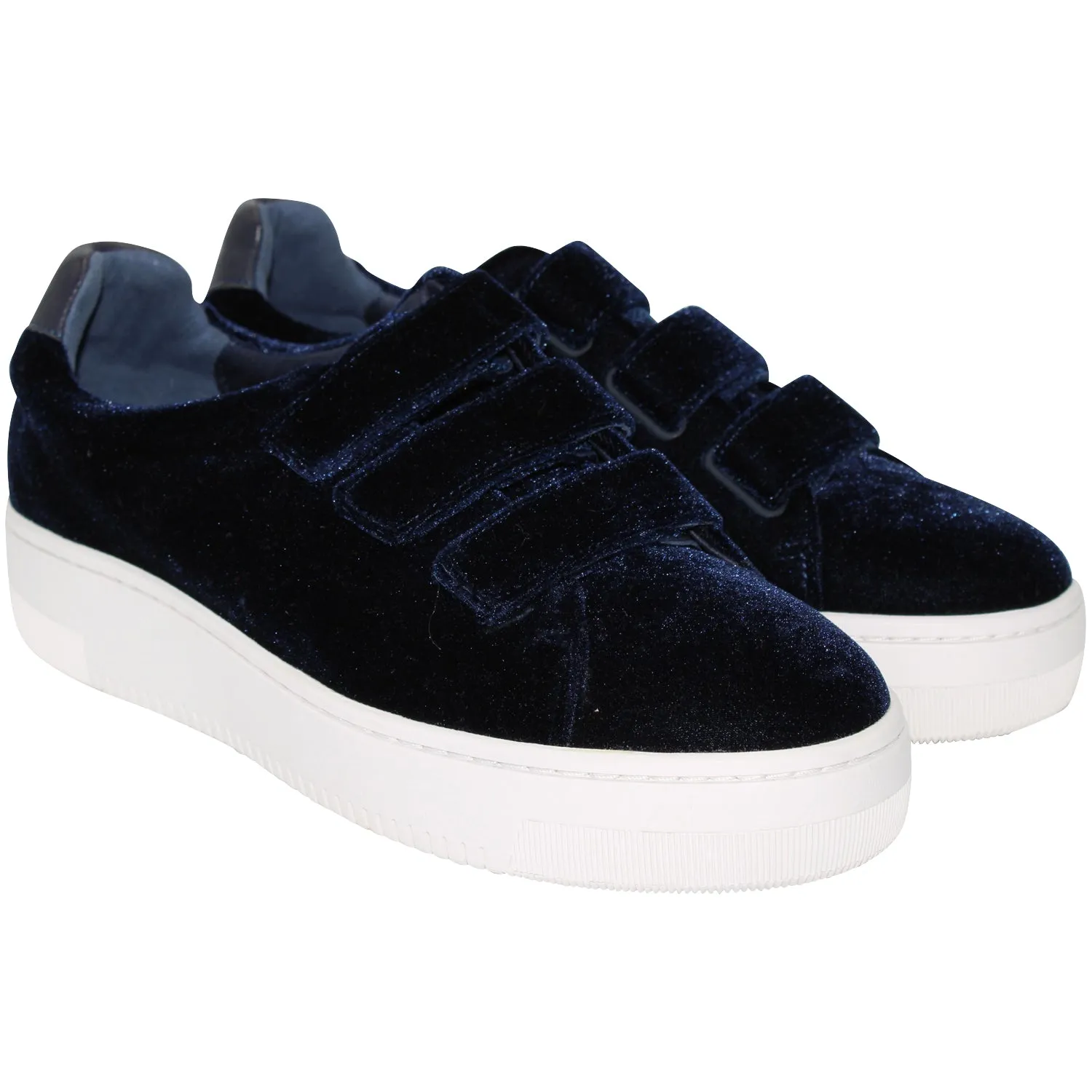 Sandro Paris Velcro Low Top Sneakers in Navy Blue Velvet