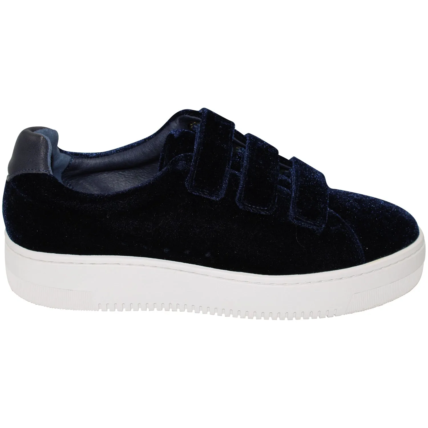 Sandro Paris Velcro Low Top Sneakers in Navy Blue Velvet