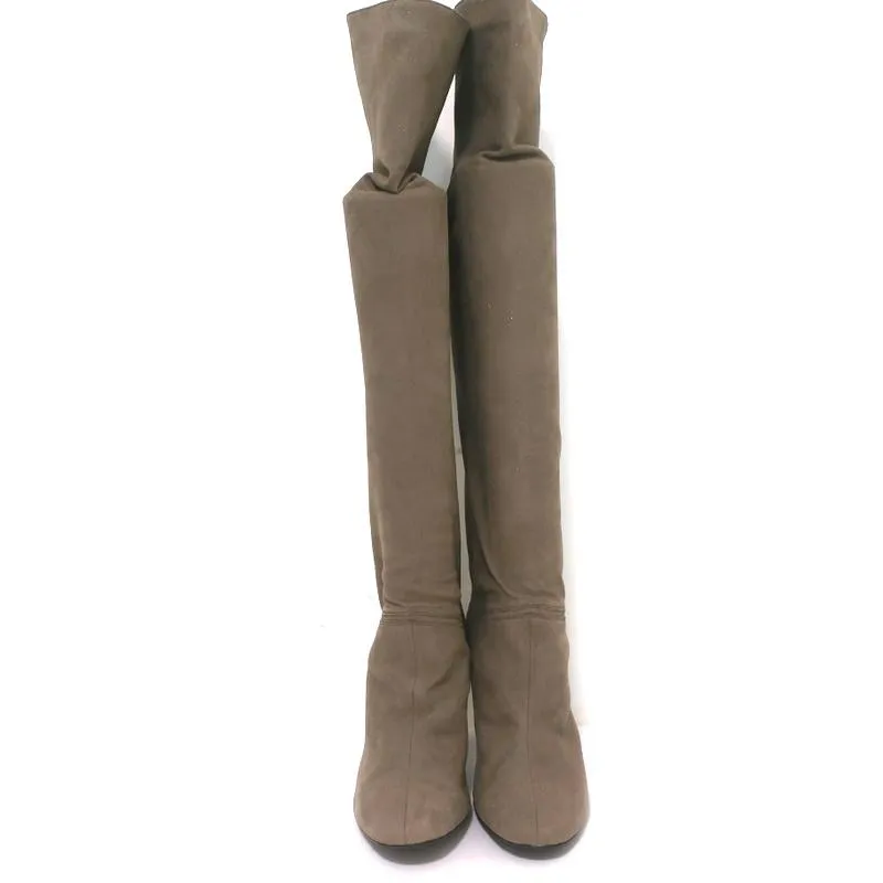 Stella McCartney Over the Knee Boots Taupe Glitter Faux Suede Size 41 High Heel