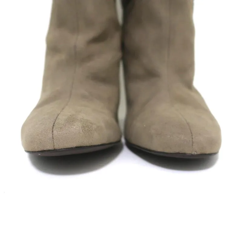 Stella McCartney Over the Knee Boots Taupe Glitter Faux Suede Size 41 High Heel