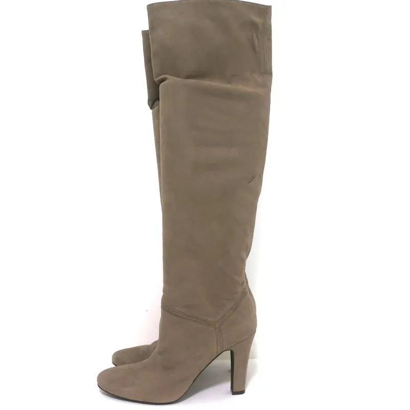 Stella McCartney Over the Knee Boots Taupe Glitter Faux Suede Size 41 High Heel