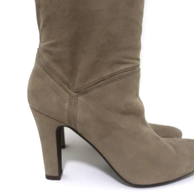 Stella McCartney Over the Knee Boots Taupe Glitter Faux Suede Size 41 High Heel