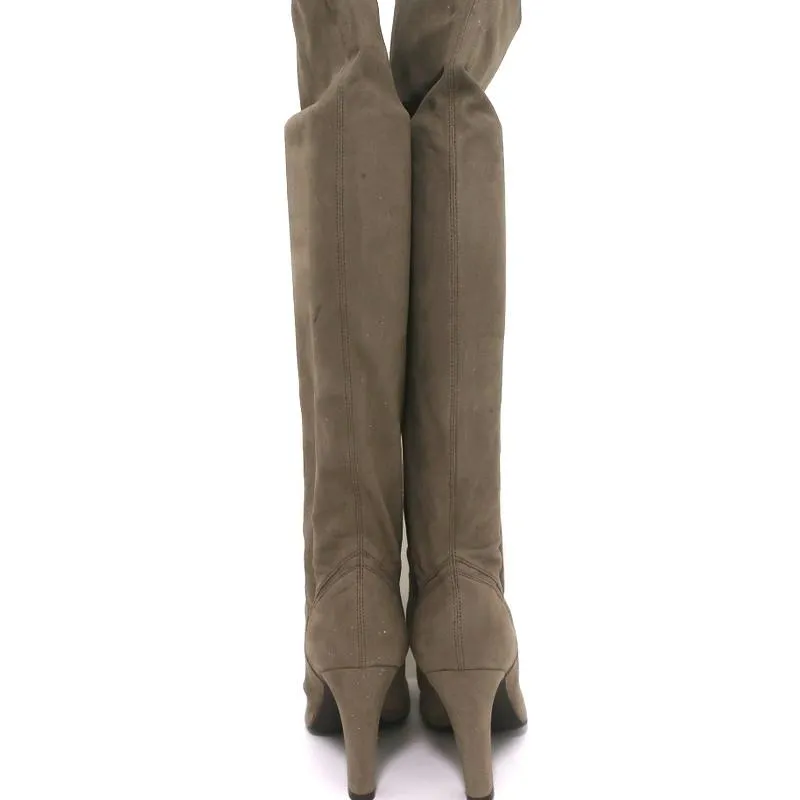 Stella McCartney Over the Knee Boots Taupe Glitter Faux Suede Size 41 High Heel