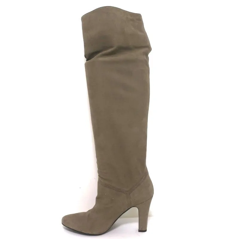 Stella McCartney Over the Knee Boots Taupe Glitter Faux Suede Size 41 High Heel