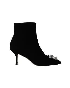 Stuart Weitzman Crystal Buckle Kera Ankle Boots in Black Suede