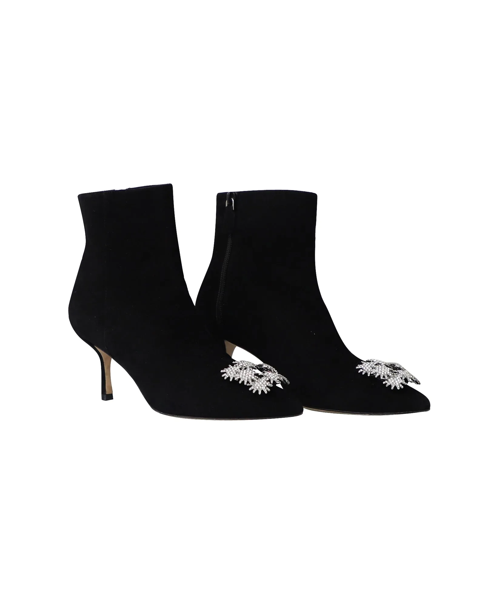 Stuart Weitzman Crystal Buckle Kera Ankle Boots in Black Suede