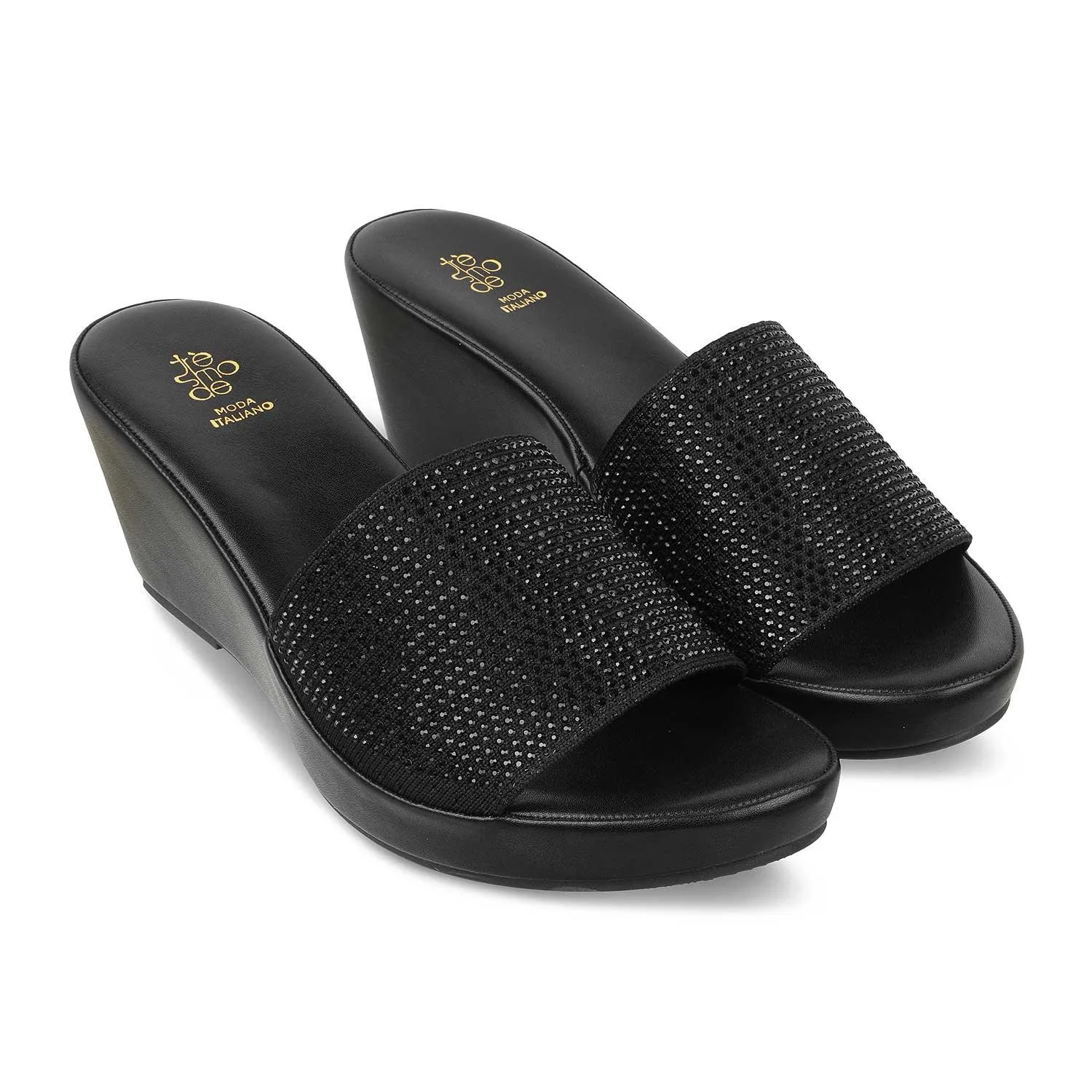 The Sanwe Black Women's Dress Wedge Sandals Tresmode