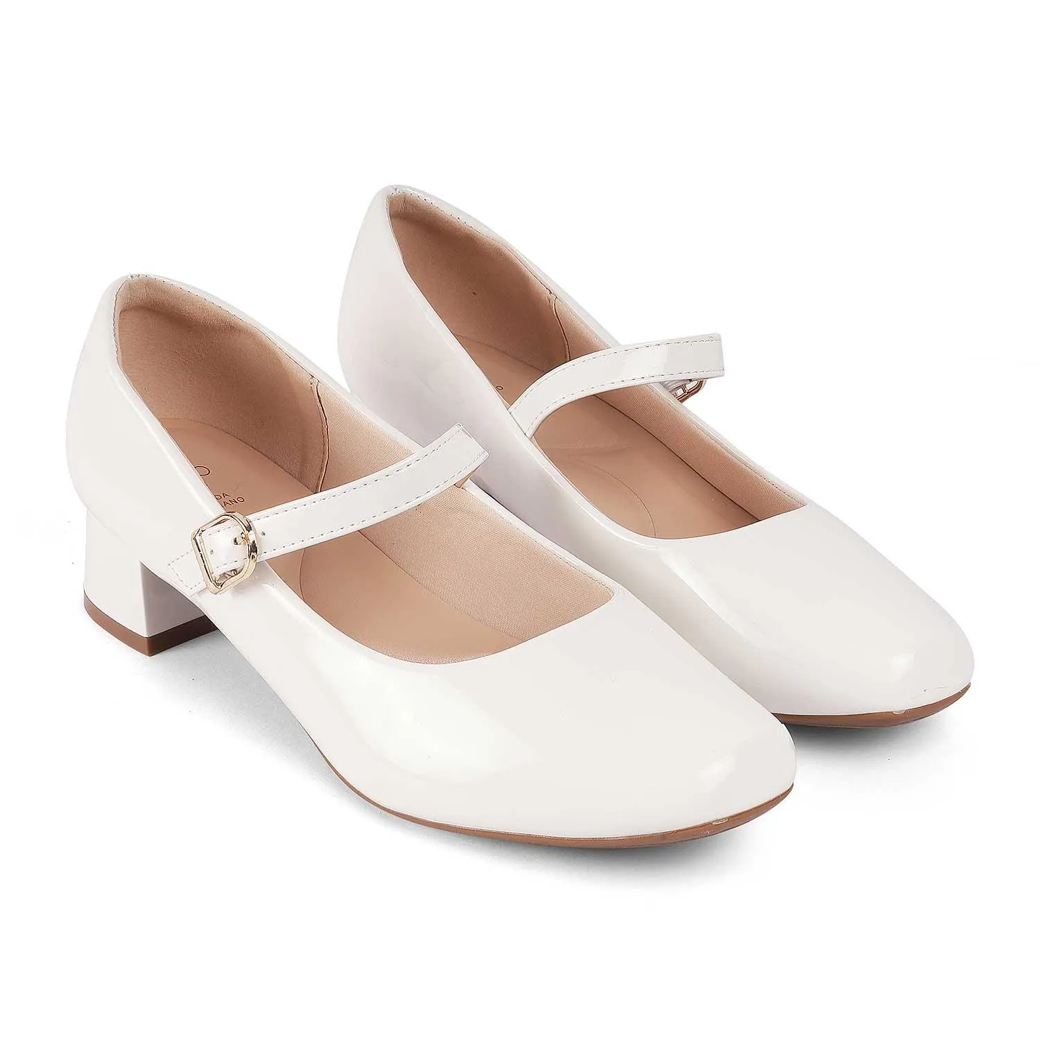 Tresmode Mary White Women's Dress Block Heel Pumps