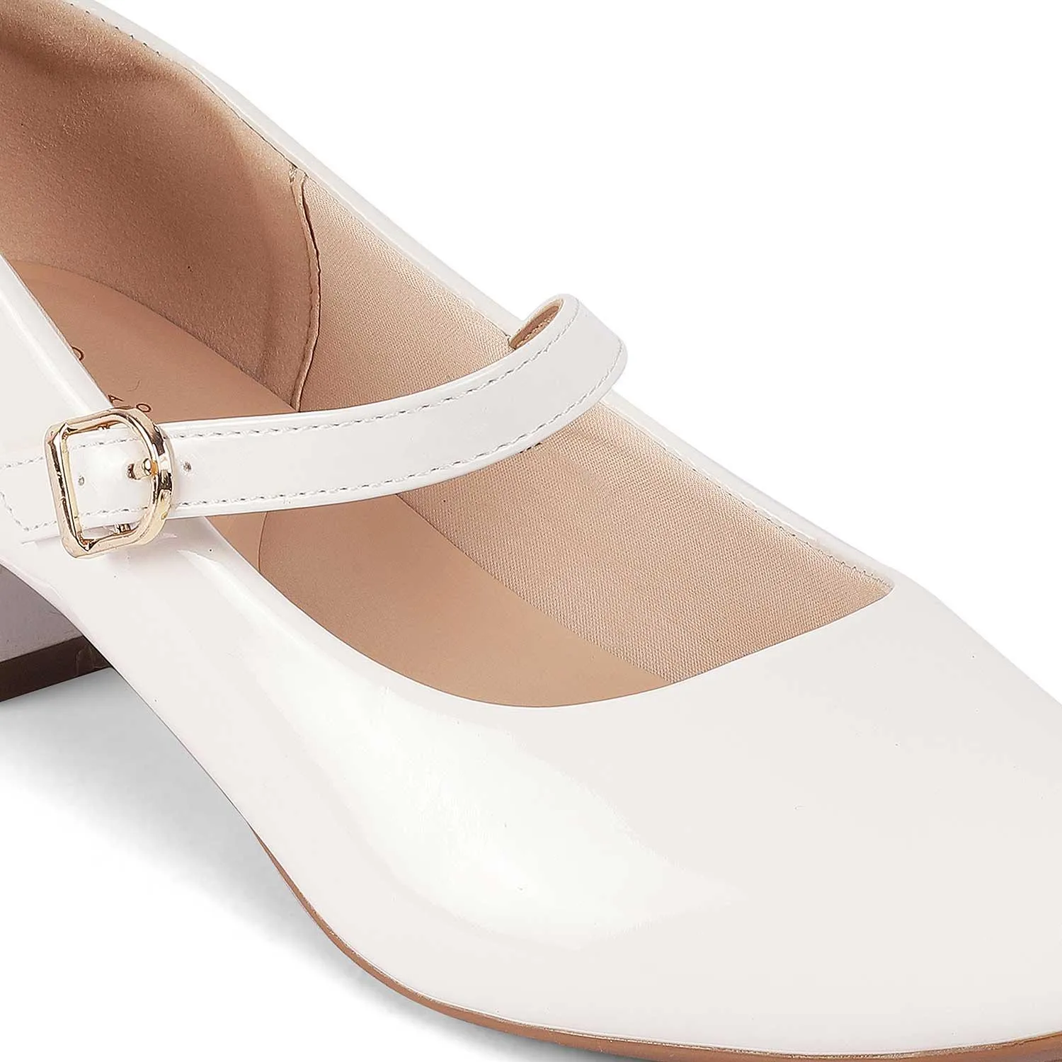 Tresmode Mary White Women's Dress Block Heel Pumps