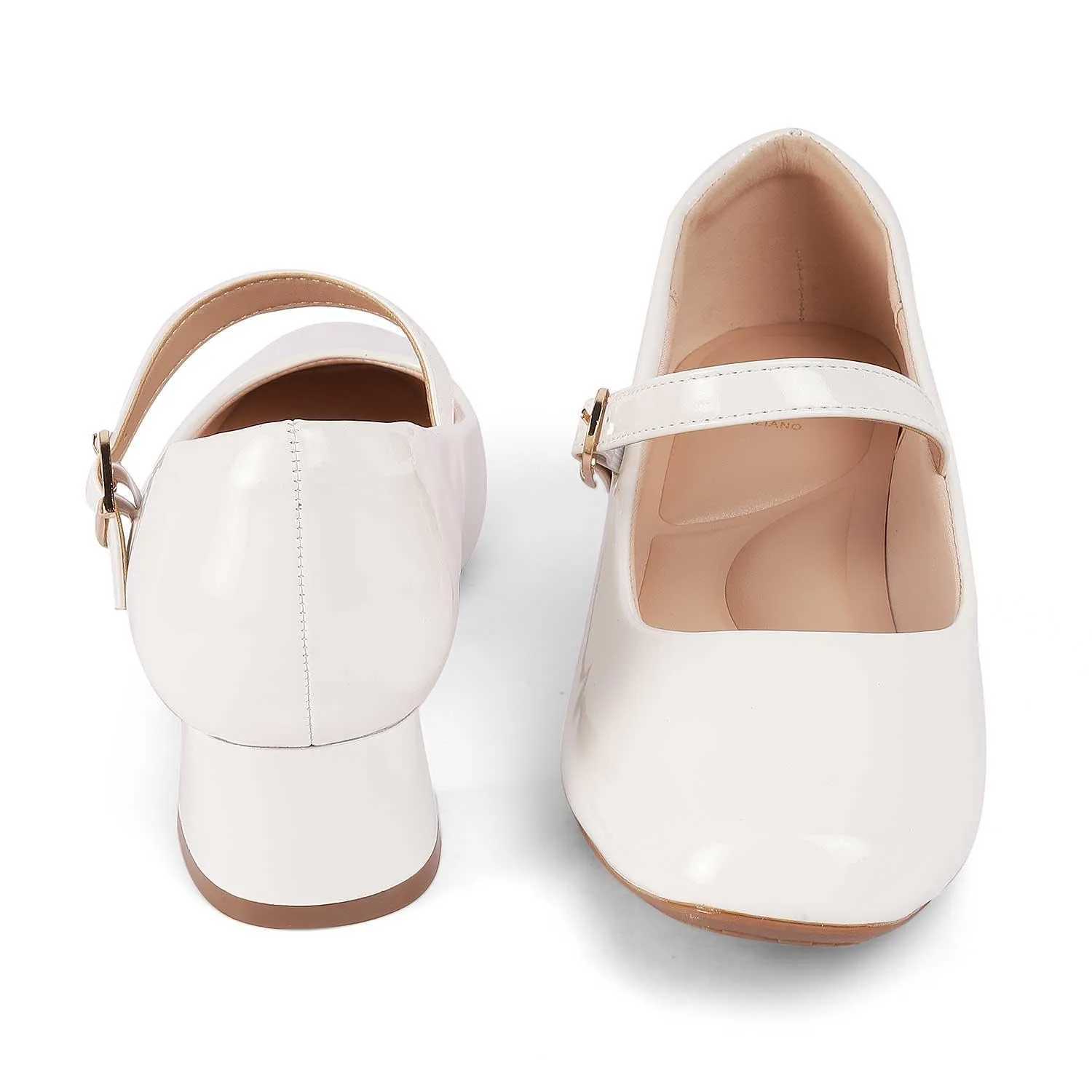 Tresmode Mary White Women's Dress Block Heel Pumps