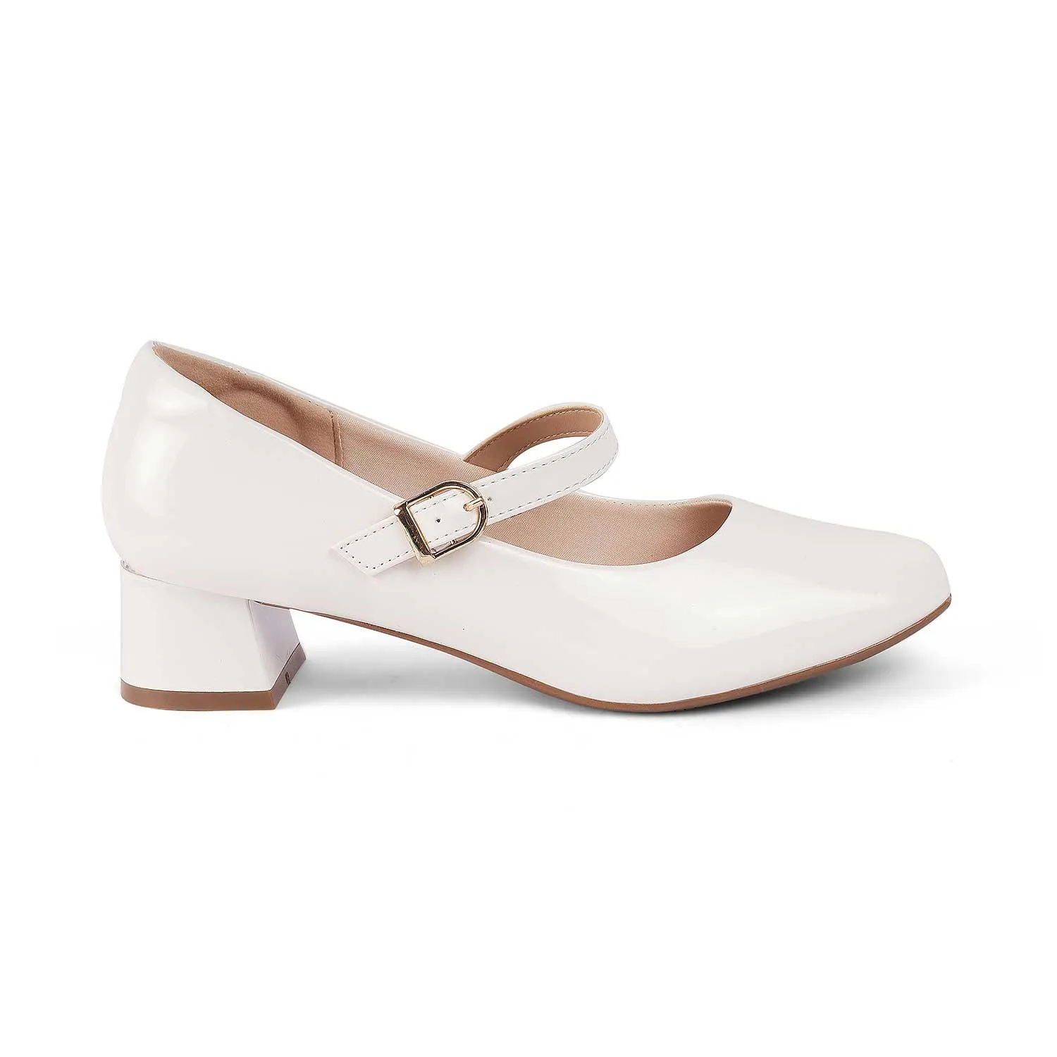Tresmode Mary White Women's Dress Block Heel Pumps