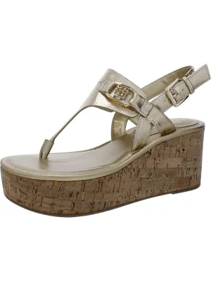 Vani Womens Faux Leather Platform Wedge Sandals