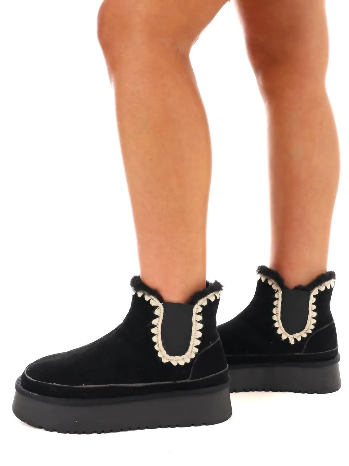 Women's Crochet Platform Boot In Black