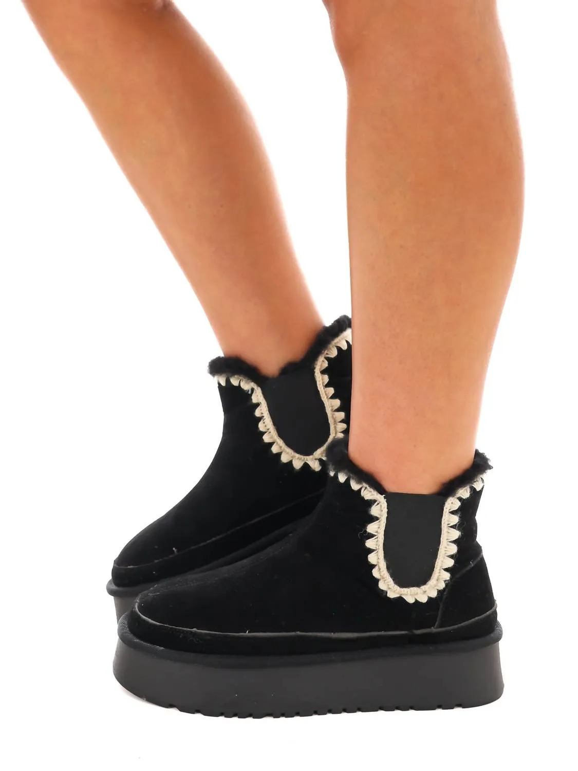 Women's Crochet Platform Boot In Black