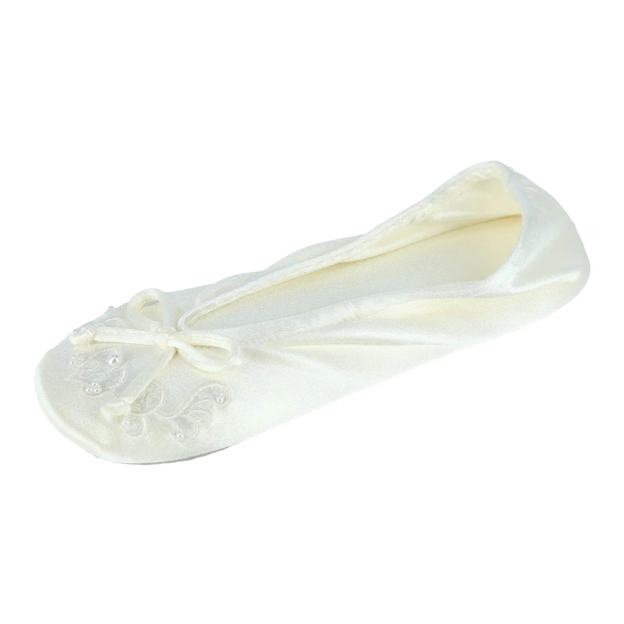 Women's Embroidered Pearl Satin Ballerina Slippers