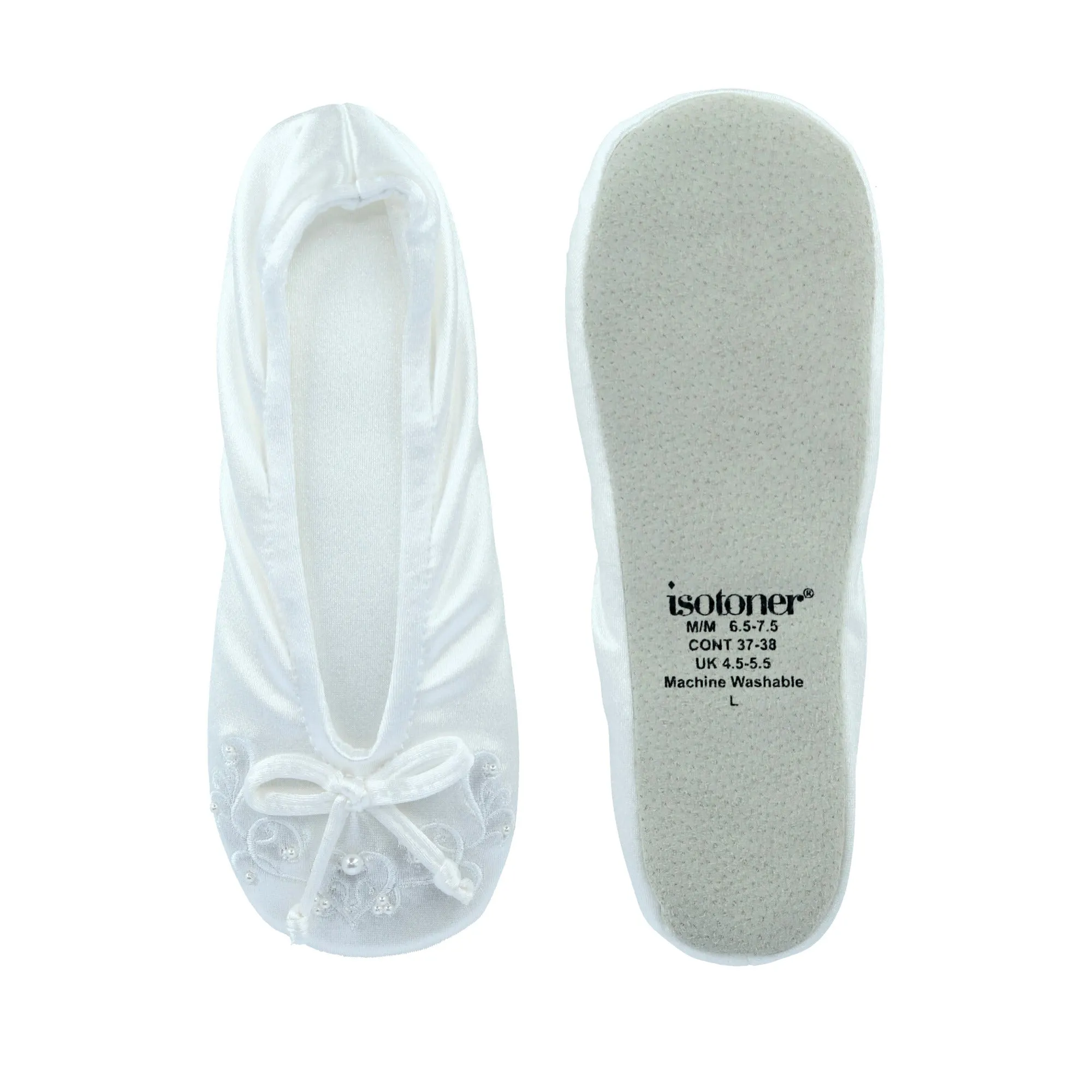 Women's Embroidered Pearl Satin Ballerina Slippers
