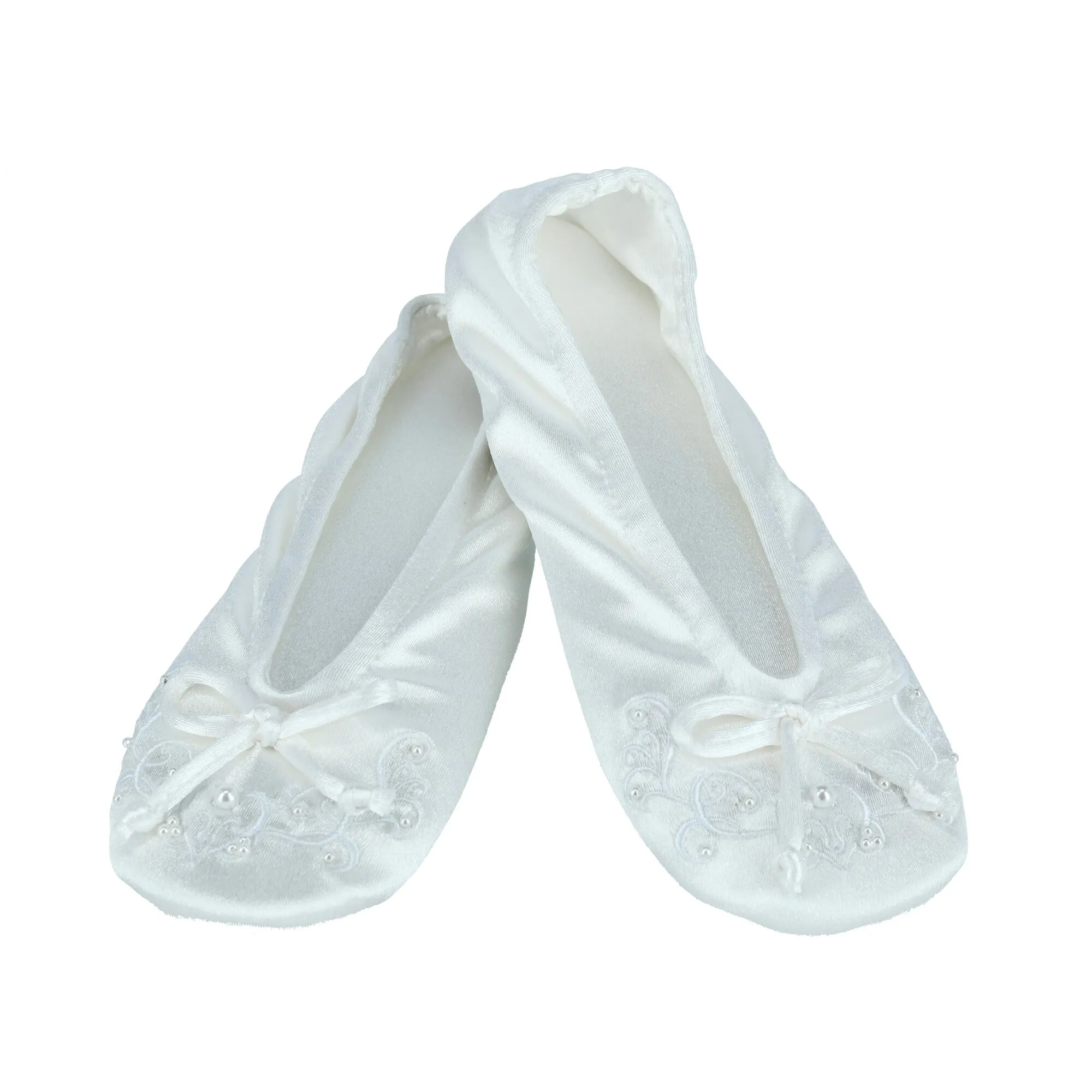 Women's Embroidered Pearl Satin Ballerina Slippers