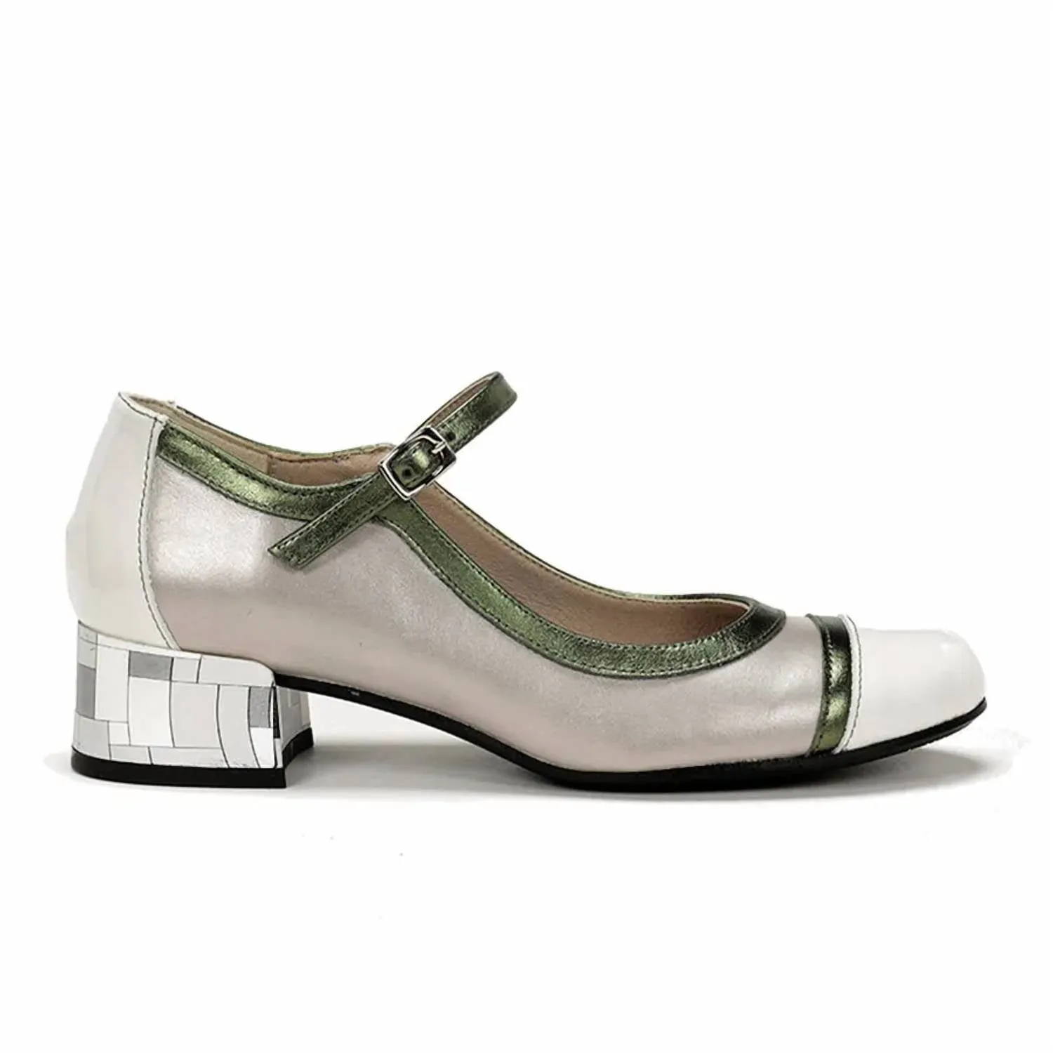 Women's Frida Heeled Mary Jane Shoes In Lamin Argento