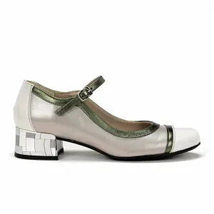 Women's Frida Heeled Mary Jane Shoes In Lamin Argento