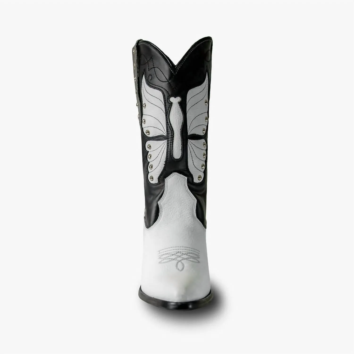 Women's Italian Western Premium Leather Monarch Boots In Black&white
