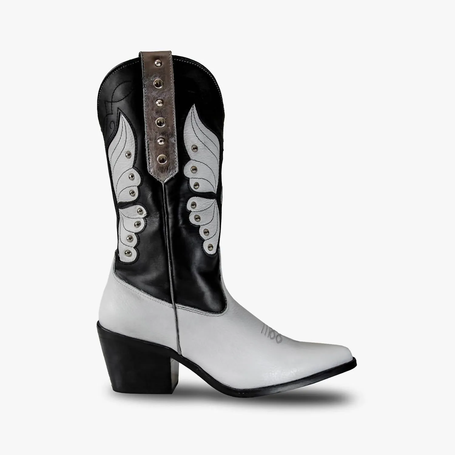 Women's Italian Western Premium Leather Monarch Boots In Black&white