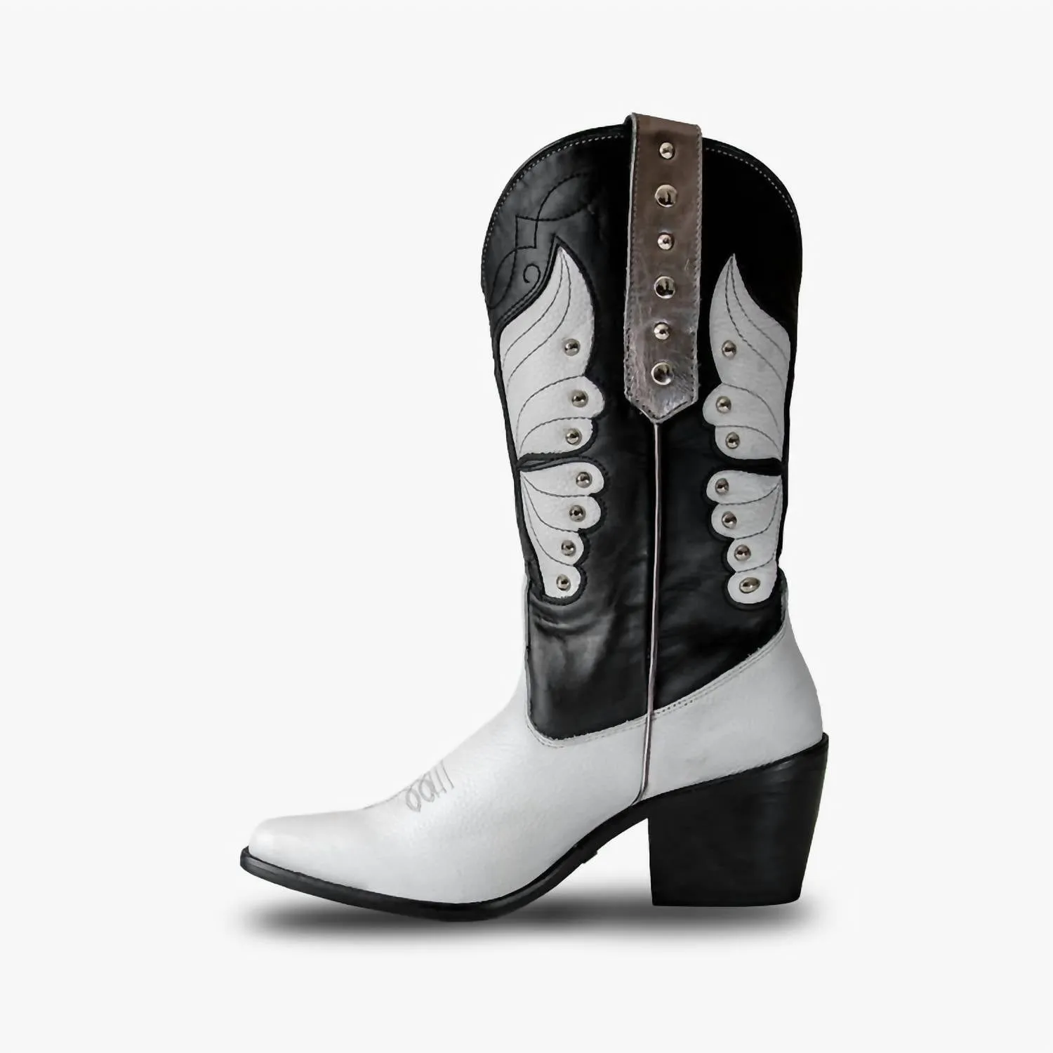 Women's Italian Western Premium Leather Monarch Boots In Black&white