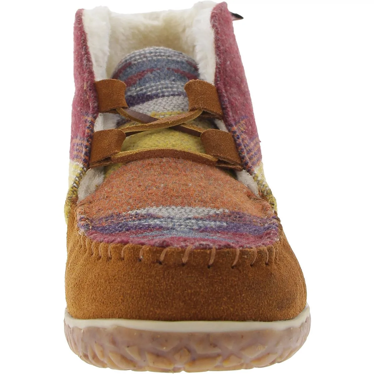 Womens Lace-Up Leather Bootie Slippers