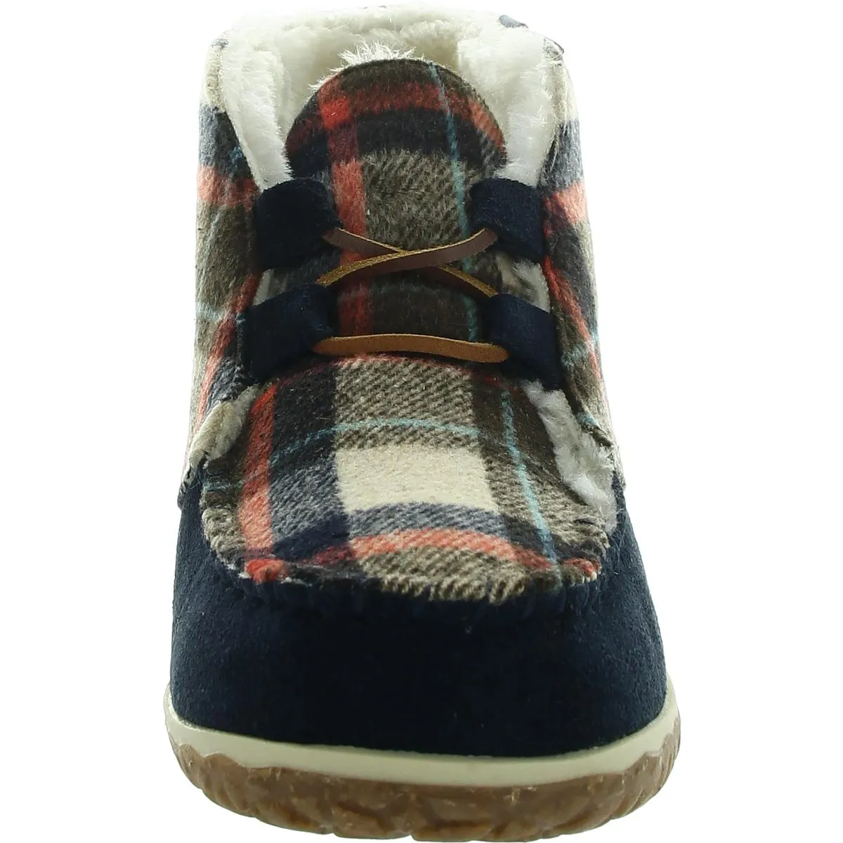 Womens Lace-Up Leather Bootie Slippers