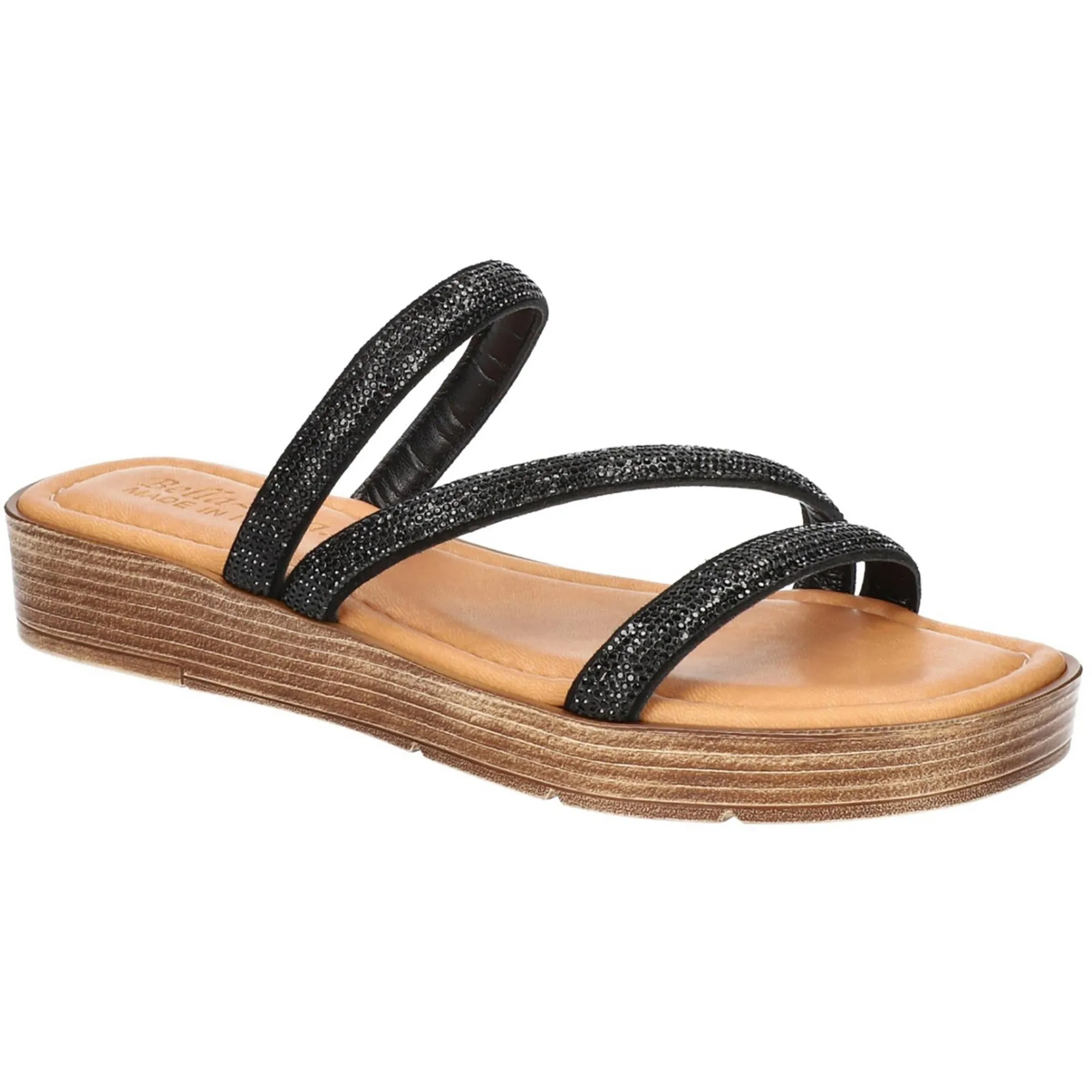 Womens Leather Rhinestone Wedge Sandals