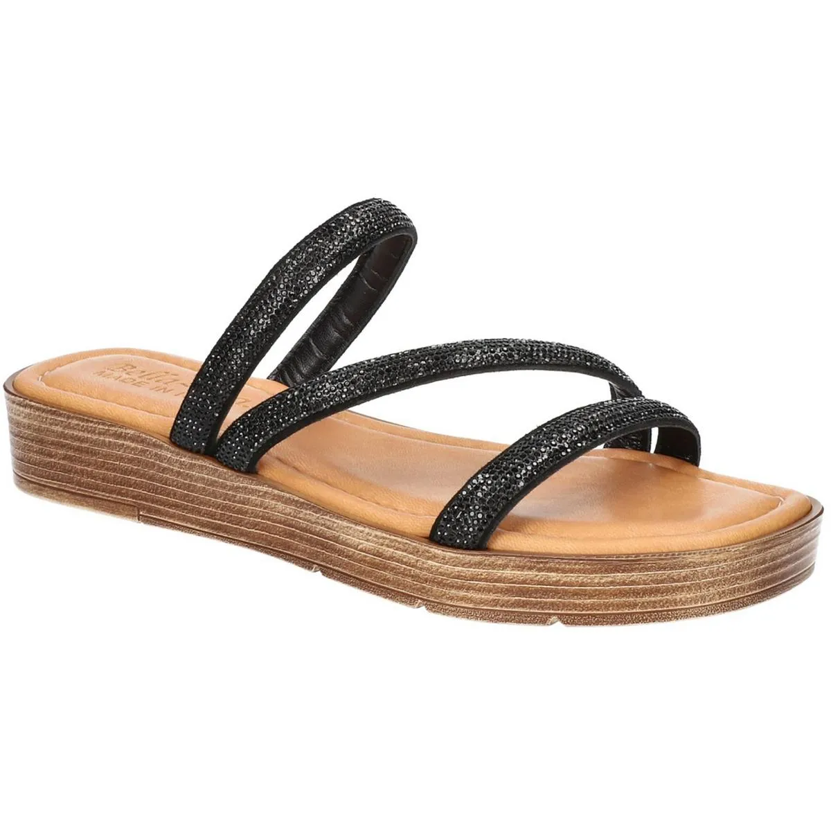 Womens Leather Rhinestone Wedge Sandals