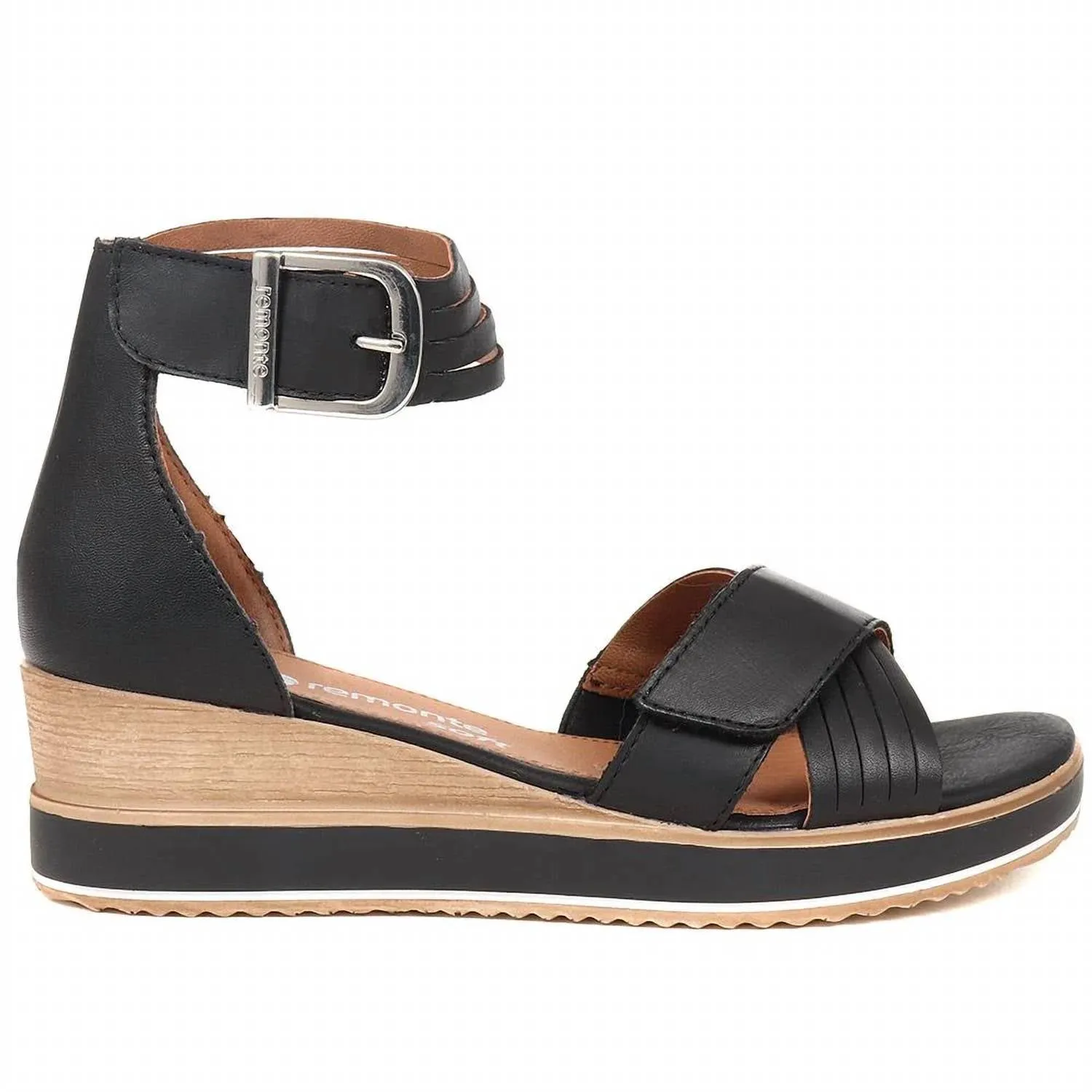 Women's Leather Wedge Sandals In Black