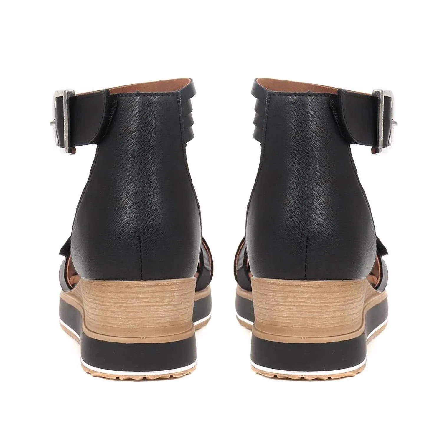 Women's Leather Wedge Sandals In Black