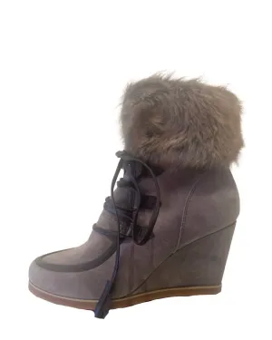Women's North Star Ankle Wedge Boot In Gray Faux Fur