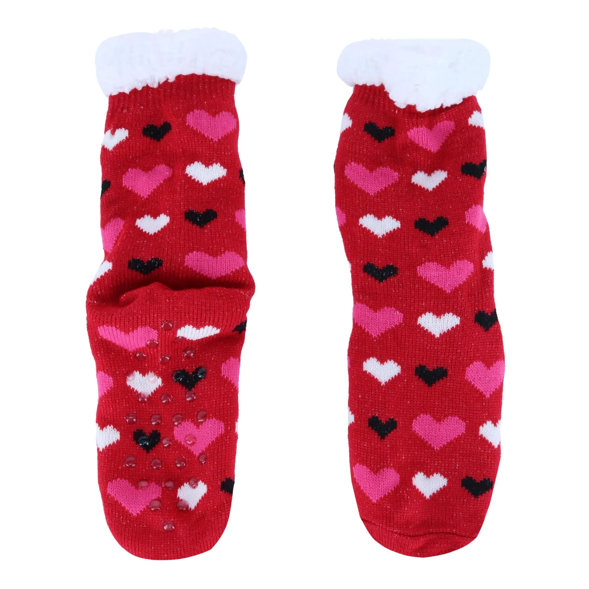 Women's Plush Sherpa Winter Fleece Lined Hearts Slipper Socks