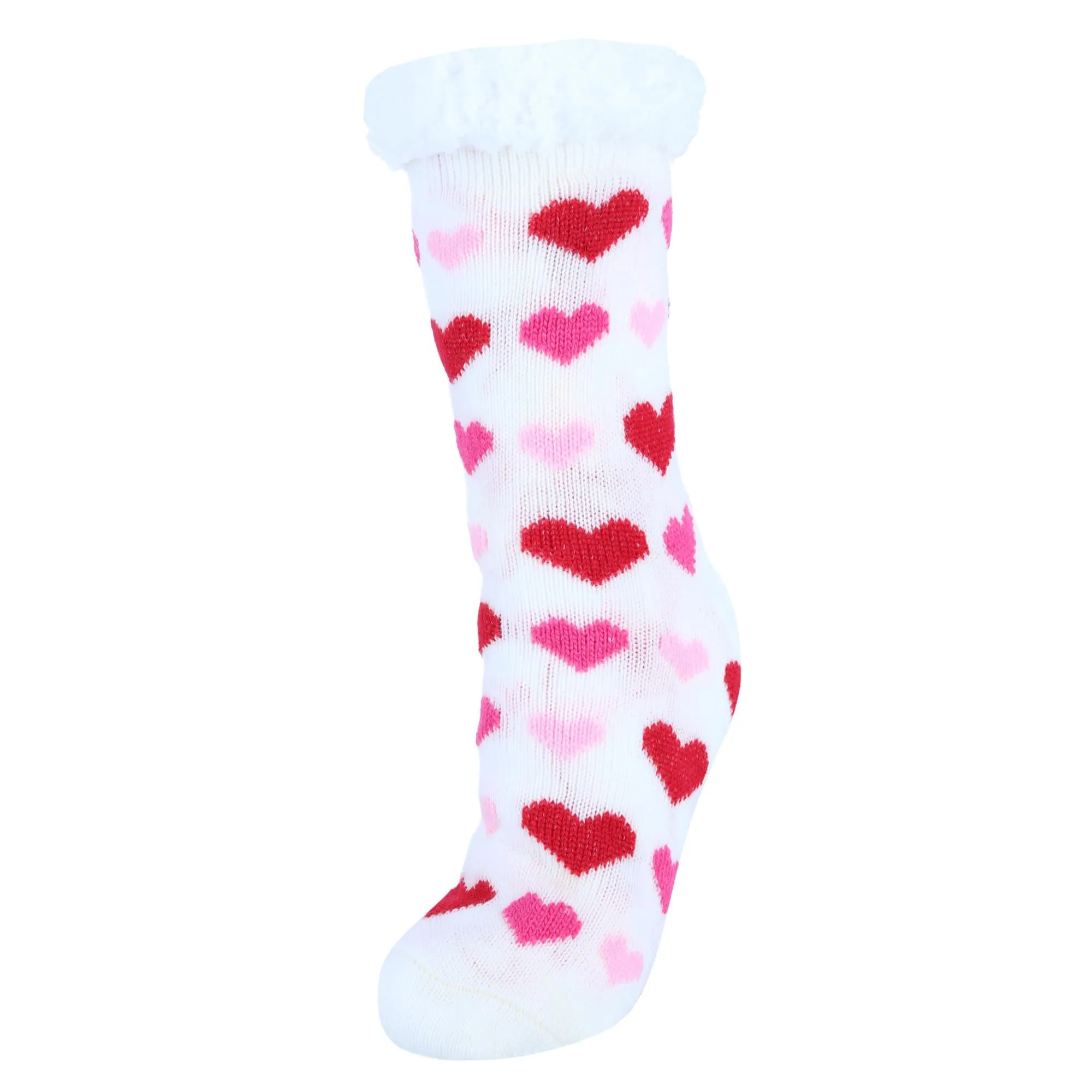 Women's Plush Sherpa Winter Fleece Lined Hearts Slipper Socks