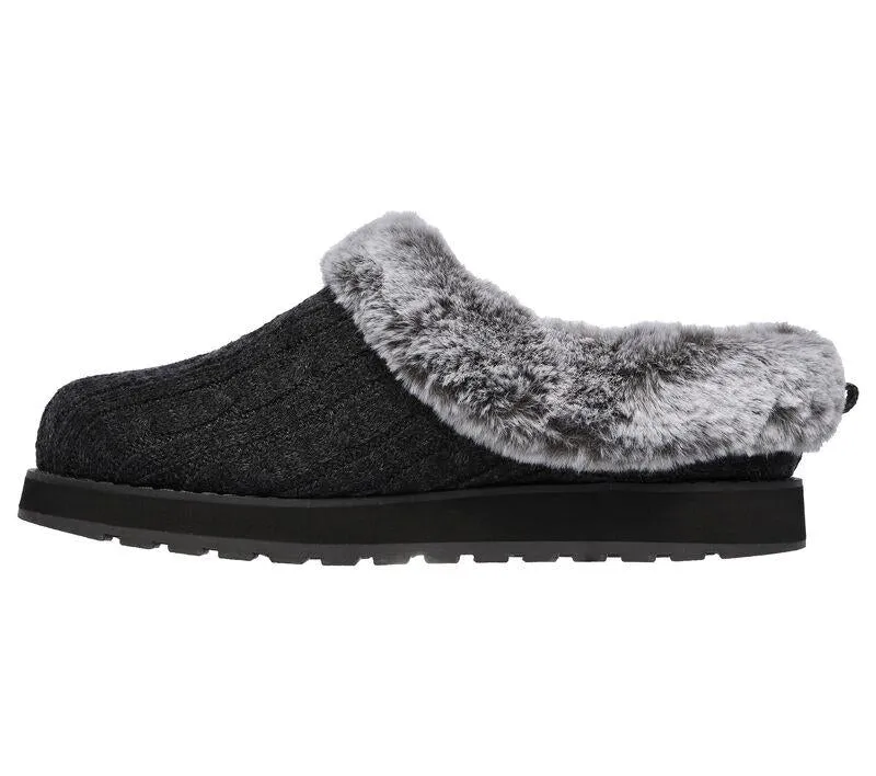 Womens Wide Fit Skechers Keepsakes Ice Angel Mule Slippers - Charcoal