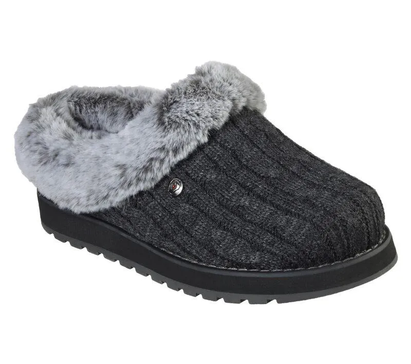 Womens Wide Fit Skechers Keepsakes Ice Angel Mule Slippers - Charcoal