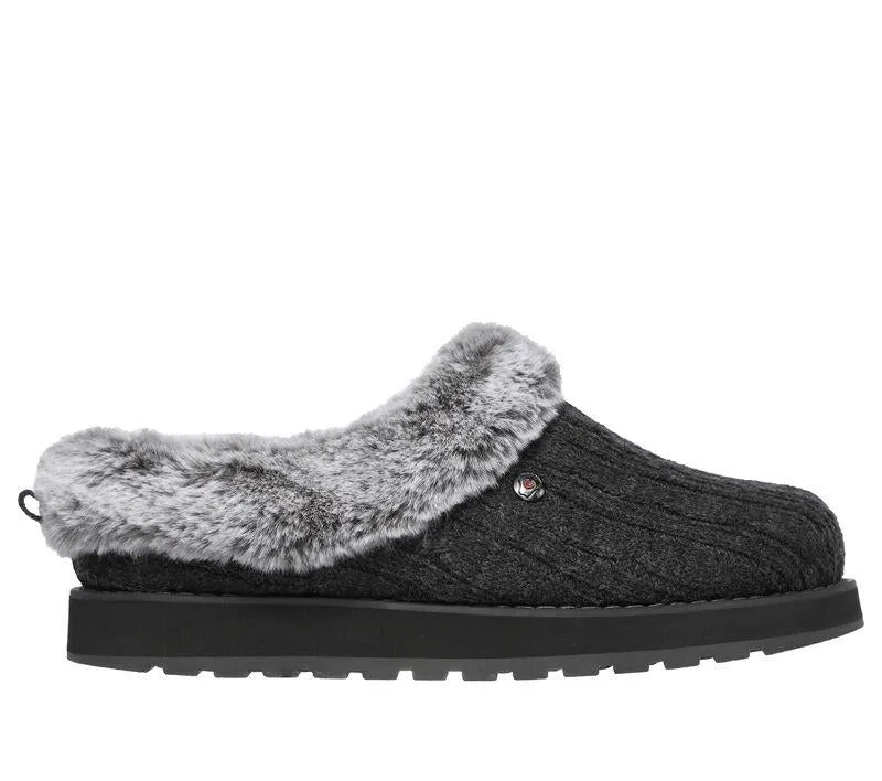 Womens Wide Fit Skechers Keepsakes Ice Angel Mule Slippers - Charcoal