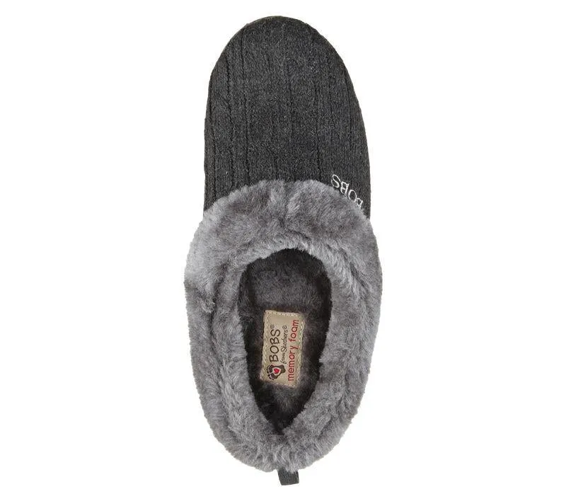 Womens Wide Fit Skechers Keepsakes Ice Angel Mule Slippers - Charcoal